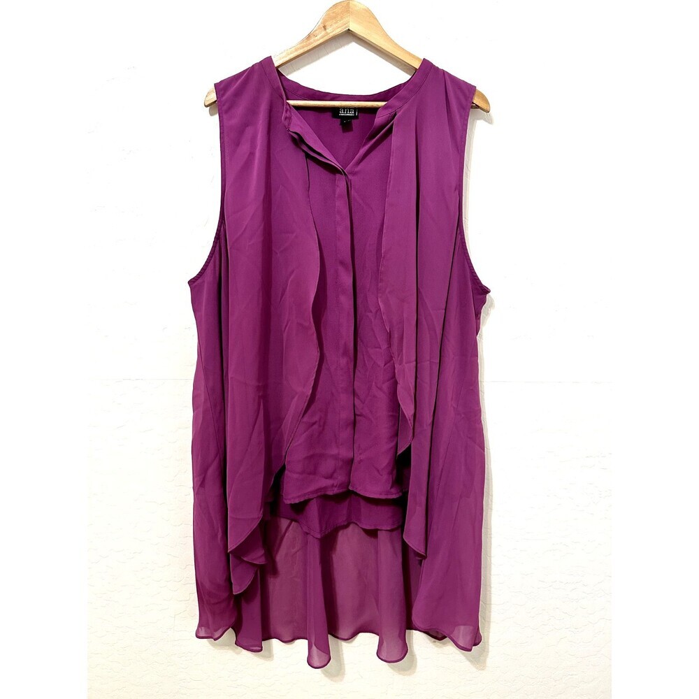 Ana Womans Purple Sleeveless Top Size 2X Layered‎ Boho Whimsical Beachy Vacation